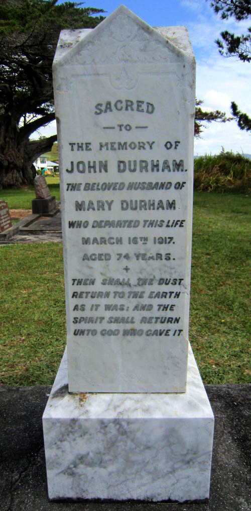 Photo of headstones/John Durham d1917 hdstn Waipu